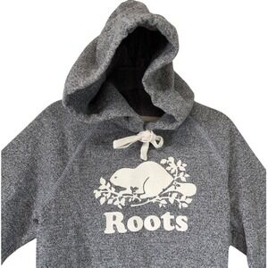 Roots Womens Hoodie Gray Fleece Pullover Sweatshirt Maple Leaf Beaver XS